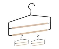 Relaxdays Hosenbügel im 3er Set, platzsparend & mehrfach, für Hosen & Jeans, rutschfest, Holz & Metall, schwarz/Natur, 3 Stück