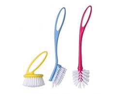 Casabella Loop 3-Piece Dish Brush Set Spülbürste, Rot Gelb Violett