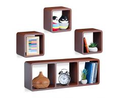 Relaxdays Cube Regal, 4er Set, Schwebend, Quadratisch, Modernes Design, Hoch- & Querformat, Kinderzimmer, MDF, Braun