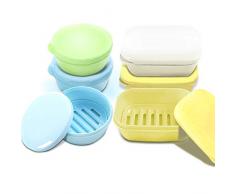 FineGood 4 Stück wasserdichte Seifenschale Seifenschale Seifenschale Seifenspender Seifenspender tragbar Seifenablage für Badezimmer – Gelb, Weiß, Blau, Grün