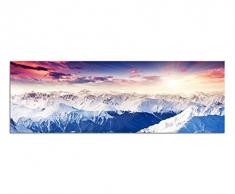 Panoramabild auf Leinwand und Keilrahmen 150x50cm Berge Gebirge Schnee Nebel Abendrot