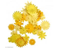 Rayher Hobby 7895520 Papier-Blütenmischung, versch. Größen, 1,5 - 2,5 cm, 4 Sorten, SB-Tube 36 Stück, Gelbtöne, Streublüten, Blütenköpfe, Streudeko Blumen