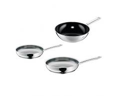 WMF Profi Pfannenset, 3-teilig, Bratpfanne 24, 28 cm, Cromargan Edelstahl unbeschichtet, Induktion + Silit Wuhan Wok 28 cm, Edelstahl beschichtet