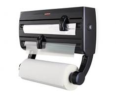 Leifheit Wandrollenhalter Parat F2 ComfortLine-Serie für insgesamt 3 Rollen, Folienschneider mit Abstellfläche für Gewürze und abnehmbarem Küchenrollenhalter, schwarz