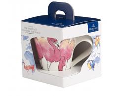 Villeroy & Boch NewWave Caffè Rosa Flamingo Becher mit Henkel Eisvogel, Kaffeebecher mit Animal-Print aus Premium Porzellan, 300 ml