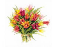 Riolis 1293 Kreuzstich-Set Tulpen in einer Vase, Baumwolle, Mehrfarbig, 40 x 40 x 0.1 cm