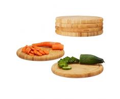 Relaxdays, Natur Frühstücksbrettchen rund 6er Set, Bambus, 30 cm, Küchenbrett, pflegeleicht, natürlich, messerschonend