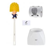 Donald Trump Toilettenbürste, Toilettenpapier-Set, lustiger politischer Gag Neuheit Artikel (Halter inklusive) (weiß)