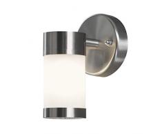 Konstsmide Modena 7593-000 Wandleuchte / B: 6cm T: 9cm H: 16cm / 1x25W / IP44 / Edelstahl/opales Glas