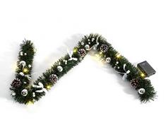 Heitmann Deco dekorierte Weihnachtsgirlande mit Kugeln; Schleifen und Zapfen - mit LED-Beleuchtung - grÃ¼n; silber;weiÃ - fÃ¼r innen
