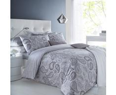 Sleepdown Paisley Grey Bettwäsche-Set für Super-King-Size-Betten, Baumwolle, grau
