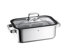 WMF Vitalis Compact Dampfgarer/Bräter, mit Glasdeckel mit Silikonrand, Garthermometer, Garblech, Cromargan Edelstahl, induktionsgeeignet, 35 x 21,5 x 10 cm, 3,5l