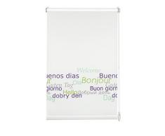 GARDINIA Rollo mit Willkommen-Schriftzug zum Klemmen oder Kleben, Tageslicht-Rollo, Blickdicht, Alle Montage-Teile inklusive, EASYFIX Rollo Dekor, Weiß/Braun, 100 x 150 cm (BxH)