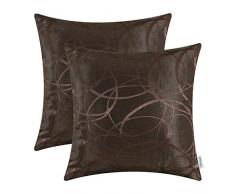 CaliTime Kissenbezüge Kissenhülle Packung mit 2 Wurfkissenbezüge Schalen für Couch Sofa Home Decor Modern Shining & Dull Contrast Circles Rings Geometric 50cm x 50cm Coffee