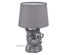 Reality Leuchten Tischleuchte Dosy R50231011, Fuß Keramik Glänzend, Stoffschirm Grau, exkl. 1x E14