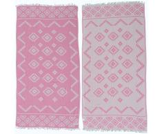 Bersuse 100 % Baumwolle – Teotihuacan türkisches Handtuch – Pestemal Badetuch – Aztekenmuster – zweischichtig, Öko-Tex – 94 x 178 cm, Rosa