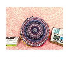 QCWN Mandala Kissenbezug - Hippie Mandala Bodenkissenbezug, Kissenbezug, Pouf Bezug, Rund Bohemian Yoga Decor Bodenkissen Fall, Polyester, 23, 38,1 cm