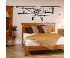 INDIGOS WG20372-70 Wandtattoo w372 Doppeldecker Flugzeug Flieger Wandaufkleber 96 x 30 cm, schwarz