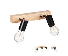 Relaxdays Wandlampe Holz, Retro Lampe f. Wand & Decke, E27, 2 Strahler, Metall, Vintage, 7 x 28 x 12,5 cm, schwarz/natur