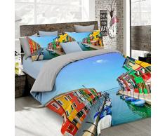 Italian Bed Linen Bettwäsche mit Digitaldruck, Gesamt-Abdeckung auf Bettbezug und Kissenbezügen, Doppelbettgröße, 100% Baumwolle 250x200x1 cm Multicolore (Sec09)