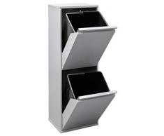ARREGUI Mülleimer und Recyclingbehälter, Stahl, 2 Fächer 90,5 x 30,5 x 24,5 cm Hellgrau
