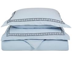 Superior - Superweiches, leichtgewichtiges, knitterfestes Bettbezugsset mit königlichen Stickereien auf Kopfkissenbezügen mit Stehsaum in einer Geschenkbox, 229 x 234 cm, 100 % gebürstete Mikrofaser, hellblau/marineblau
