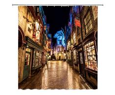 AMNYSF Platform 9 and 3/4 Hogwarts Express Magic Schule Harry Potter Decor Vorhang für die Dusche, Polyester-177,8 x 177,8 cm Wasserdicht-Badezimmer Zubehör Vorhänge mit 12 Haken Modern Multi 4482