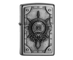 Zippo PL Battle Shield Feuerzeug, Messing, Edelstahloptik, 1 x 3,5 x 5,5 cm