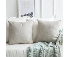 MIULEE Deko-Kissenbezüge, Leinen, Jute, quadratisch, solide Landhaus, modern, prägnant, Kissenbezug für Sofa, Auto, 2 Stück 20×20 taupe