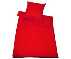 Kinzler B-10001/32 hochwertige Baumwoll-Satin Bettwäsche Uni, modern, 80x80 + 155x200 cm, rot