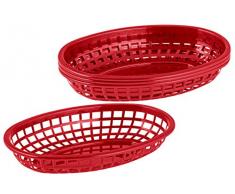 FMprofessional Servierkörbchen, Korb aus Kunststoff zum Servieren, hochwertige Körbchen für Speisen, Brotkorb (Farbe: Rot), Menge: 4 Stück