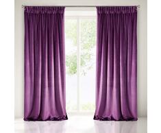 Eurofirany Vorhang Samt Velvet Dunkelviolett Violett Kräuselband 1 Stk. Edel Gardine Elegant Glatt Einfarbig Weich Wohnzimmer Schlafzimmer Lounge, Polyester, 140x270cm