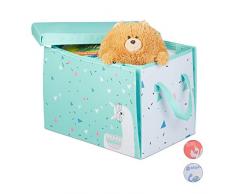 Relaxdays Aufbewahrungsbox Kinder, Lama Motiv, Falttruhe mit Deckel & Griff, Spielzeugkiste HxBxT: 29 x 41 x 31 cm, grün