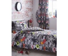 Kidz Club Jugendliche King Size Bettbezug und 2 Kissenbezüge Bettwäsche-Set Cool Skateboards und Graffiti Bettbezug Set – Tricks, grau