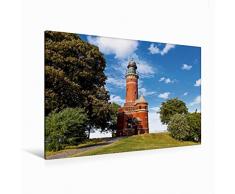 Calvendo Premium Textil-Leinwand 120 cm x 80 cm Quer der Leuchtturm in Kiel-Holtenau | Wandbild, Bild auf Keilrahmen, Fertigbild auf Echter Leinwand, Leinwanddruck