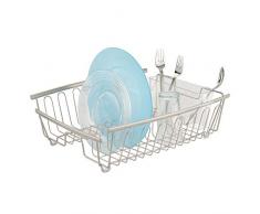 mDesign Große Küchenarbeitsplatte, Spülbecken, Abtropfgestell mit herausnehmbarer Besteckablage, Weingläser, Schüsseln und Geschirr – 2 Stück – Metalldraht/Kunststoff Besteckkorb satin