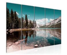 Bilder Landschaft Berge Wandbild 150 x 60 cm Vlies - Leinwand Bild XXL Format Wandbilder Wohnzimmer Wohnung Deko Kunstdrucke Grün 5 Teilig - MADE IN GERMANY - Fertig zum Aufhängen 606856b