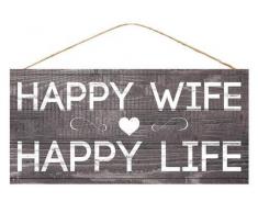 GiftWrap Etc. Geschenkpapier usw. Happy Wife Happy Life Schild – 31,8 x 15,2 cm, Grau gewaschenes Holz Home Decor, Küche, Hof, Haustür, Terrasse, Jubiläum, Weisheit, Muttertag, Just Married