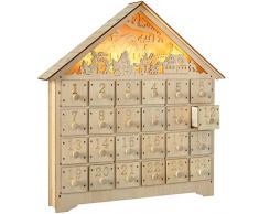 WeRChristmas Adventskalender/Weihnachtsdekoration, Motiv: Weihnachtsdorf, beleuchtet, Holz, 35 cm – Mehrfarbig