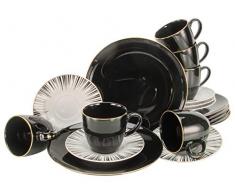 CreaTable, 22100, Serie Enjoy BLACK STYLE + Gold, Geschirrset, Kaffeeservice 18 teilig, Porzellan
