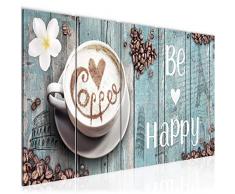 Bilder Küche Kaffee Wandbild 200 x 80 cm Vlies - Leinwand Bild XXL Format Wandbilder Wohnzimmer Wohnung Deko Kunstdrucke Blau 5 Teilig - MADE IN GERMANY - Fertig zum Aufhängen 020755c
