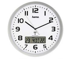 Hama Funk-Wanduhr digital (große Funkuhr mit analoger Zeitanzeige, Wanduhr mit digitaler Kalender- und Temperaturanzeige, inkl. Batterie) silber