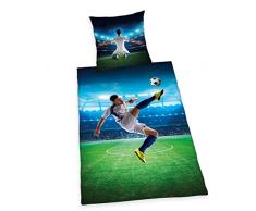 Herding YOUNG COLLECTION Bettwäsche-Set Young Collection, Fußball, Kopfkissenbezug 70x90cm, Bettbezug 140x200cm, 100% Baumwolle, Renforcé, mit leichtläufigem Reißverschluss
