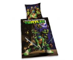 Herding TURTLES Bettwäsche-Set, Wendemotiv, Bettbezug 135 x 200 cm, Kopfkissenbezug 80 x 80 cm, Baumwolle/Renforcé