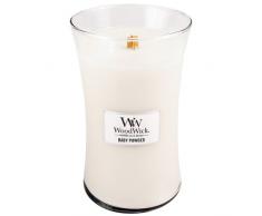 Große WoodWick Duftkerze im Sanduhrglas mit knisterndem Docht, Baby Powder, bis zu 130 Stunden Brenndauer