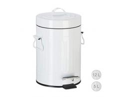 Relaxdays Treteimer Vintage, Abfalleimer für Küche oder Bad, aus Metall, mit Tretfunktion, Kosmetikeimer, 3 Liter Weiß