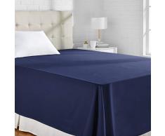 AmazonBasics Bettlaken, Baumwoll-Satin Fadenzahl 400, knitterarm, 230 x 260 + 10 cm - Marineblau