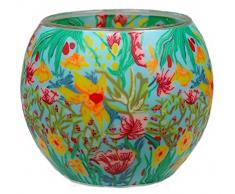 Himmlische Düfte Geschenkartikel CC228 Tischdekoration, Tropical Flowers Windlicht Glas 11 x 11 x 9 cm, bunt