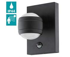 EGLO LED Außen-Wandlampe Sesimba 1, 2 flammige Außenleuchte inkl. Bewegungsmelder, Sensor-Wandleuchte aus Stahl und Kunststoff, Farbe: Schwarz, IP44