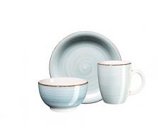 Mäser, Serie Bel Tempo, handbemaltes Keramik Frühstücksset 6-teilig, für 2 Personen, in der Farbe Hellblau